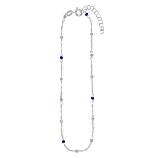 Silver Anklet with Blue Beads 311832B