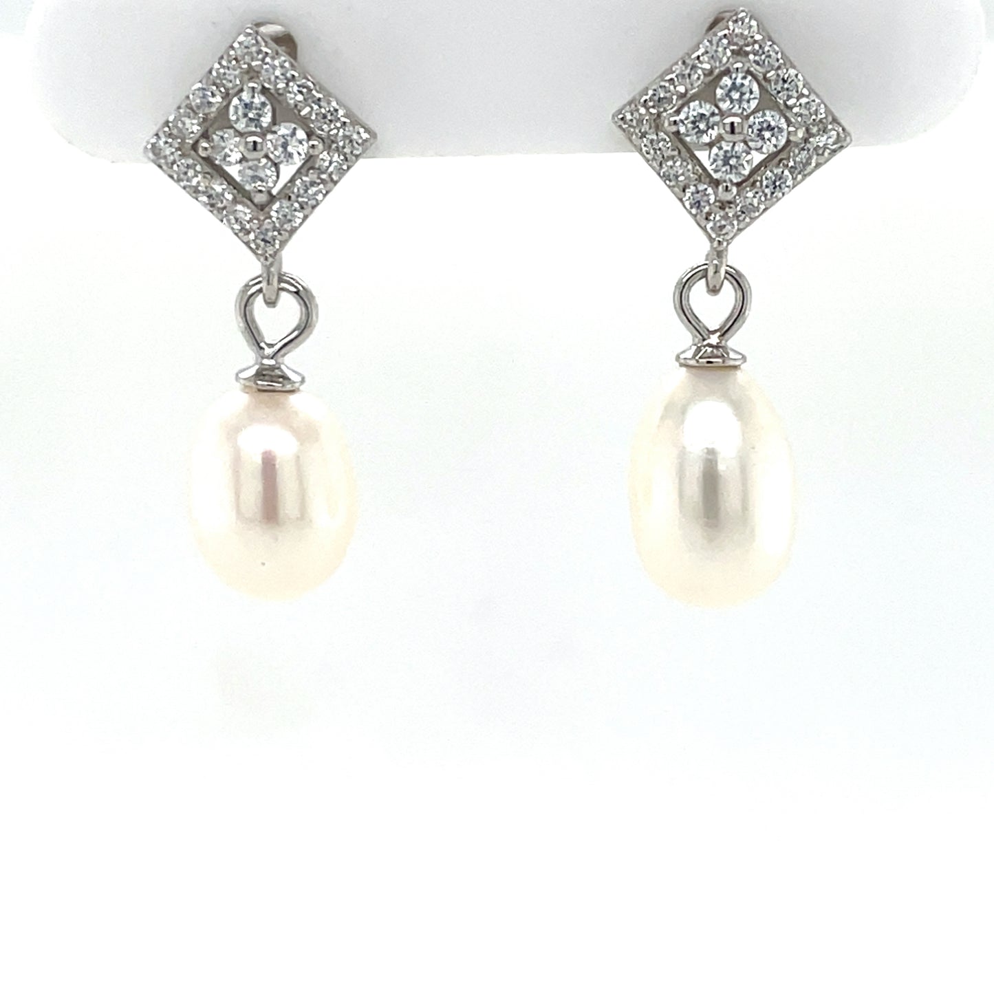 Sterling Silver CZ  Freshwater Pearl Baroque Drop Earrings SE3149