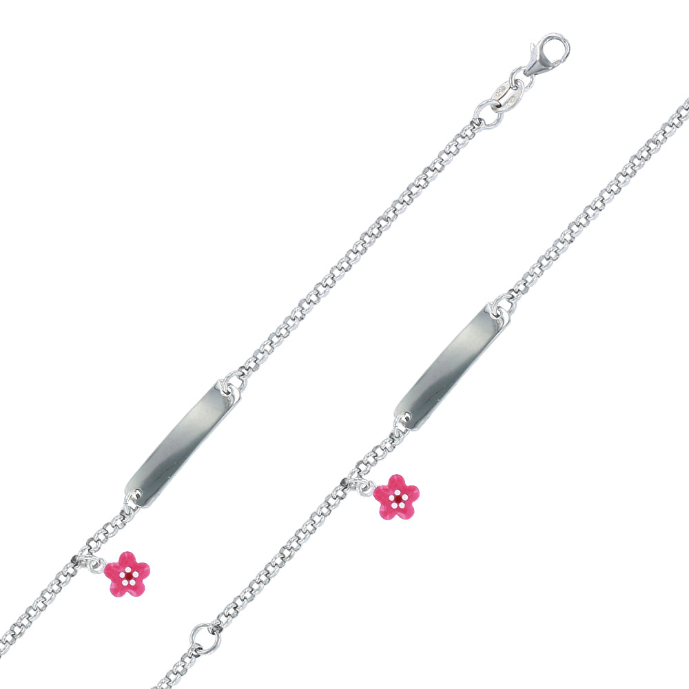 Sterling Silver Child's Engravable Identity Bracelet Flower 3180912