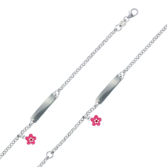 Sterling Silver Child's Engravable Identity Bracelet Flower 3180912