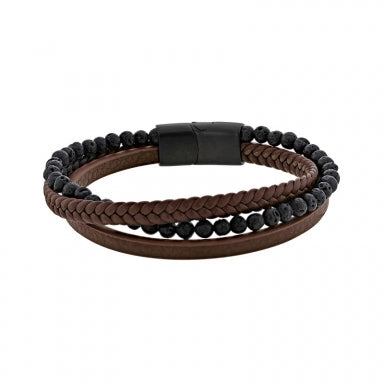 Men's Brown Leather & Lava Bracelet 3182013M