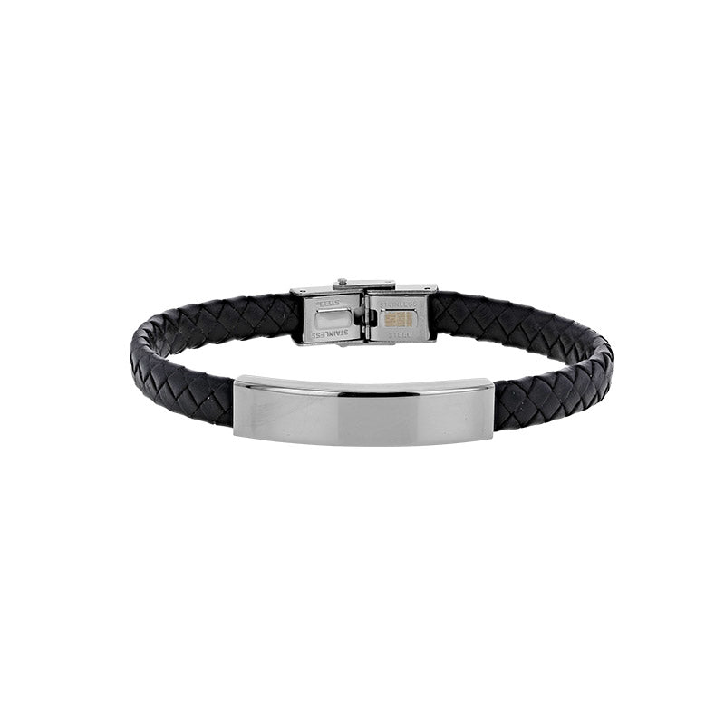 Men's Black Leather Engravable Bracelet 318613N