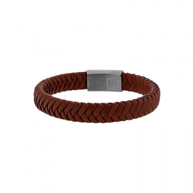 Men's Brown Plaited Leather Bracelet 318699M