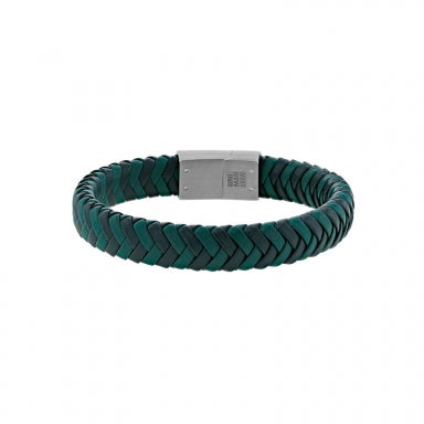 Men's Green Plaited Leather Bracelet 318699V