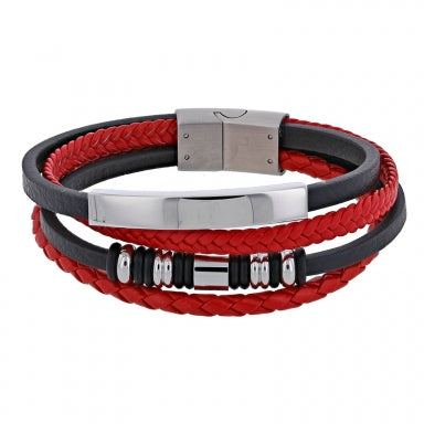 Men's Black & Red Leather Bracelet 318821NR