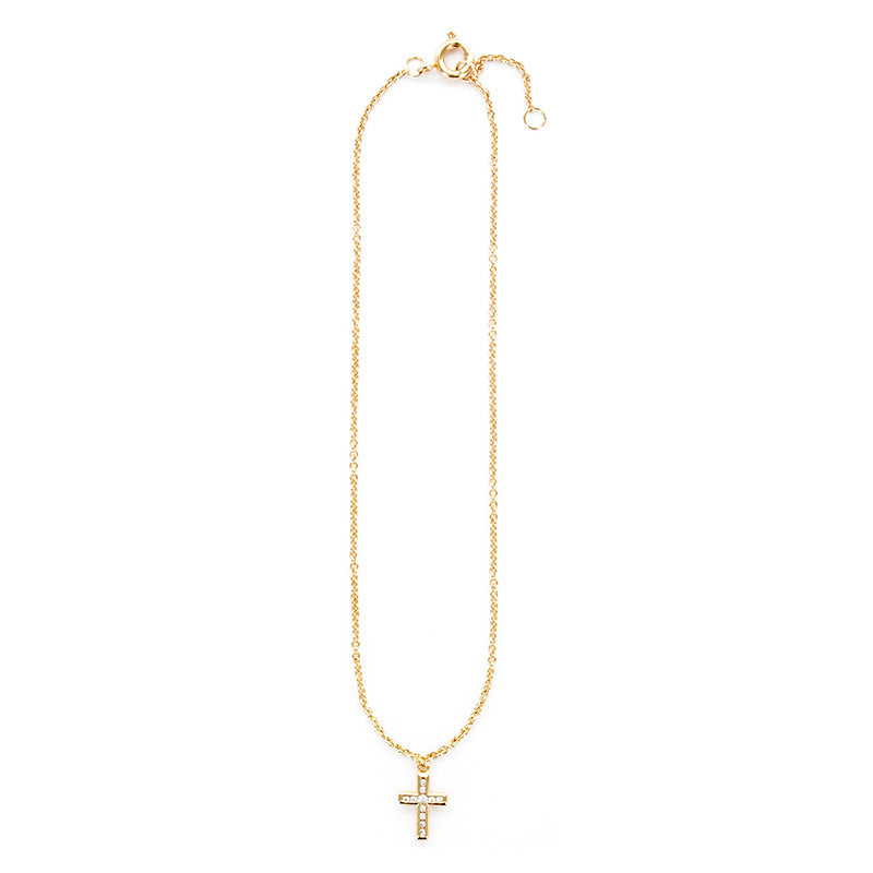 Bijoux D'Or 18ct Gold-Plated Anklet with CZ Cross 321374