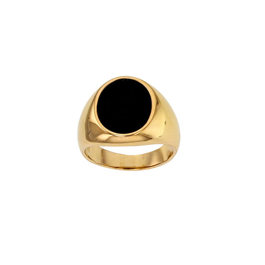 Bijoux D'Or 18ct Gold-Plated Men's Onyx Ring 321574