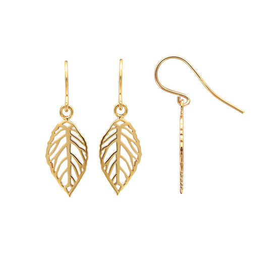 Bijoux D'Or 18ct Gold-Plated Veined Leaf Drop Earrings 3230169