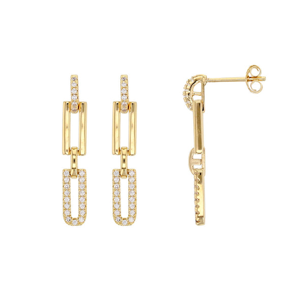 Bijoux D'Or 18ct Gold-Plated CZ Chain Drop Earrings 3230209
