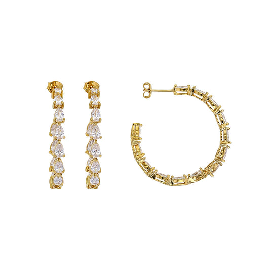 Bijoux D'Or 18ct Gold-Plated CZ Hoops 30mm 3230212