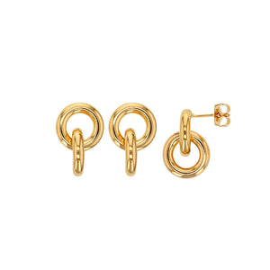 Bijoux D'Or 18ct Gold-Plated Double Ring Drop Earrings 323132