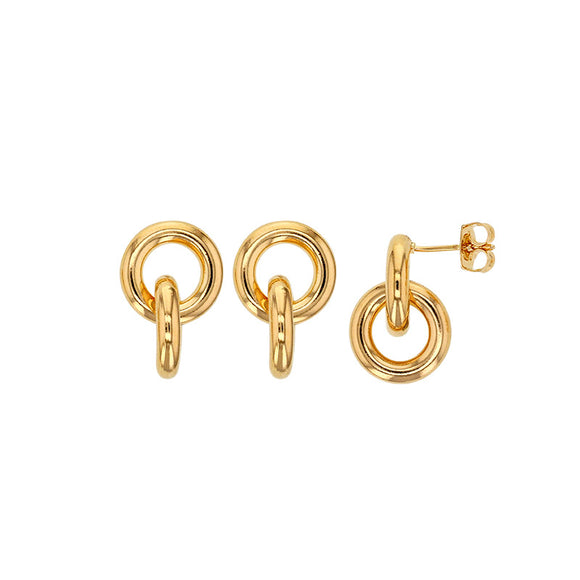 Bijoux D'Or 18ct Gold-Plated Double Ring Drop Earrings 323132