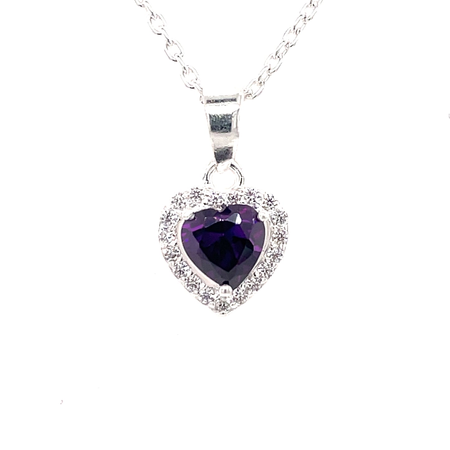 Sterling Silver Amethyst CZ Heart Halo Pendant 324/A