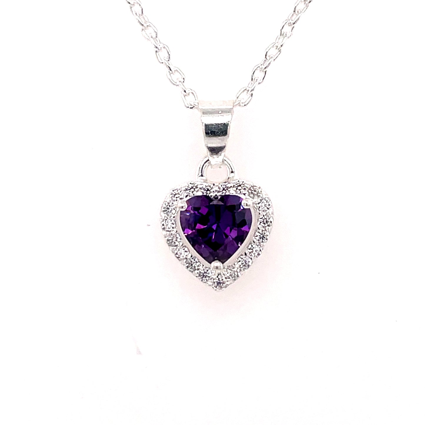 Sterling Silver Amethyst CZ Heart Halo Pendant 326AM