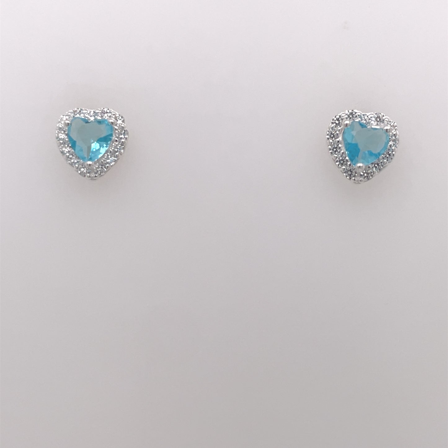 Silver Light Blue CZ Heart Halo Stud Earrings 326BT