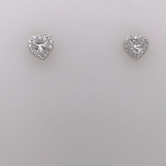 Silver CZ Heart Halo Stud Earrings 326CZ