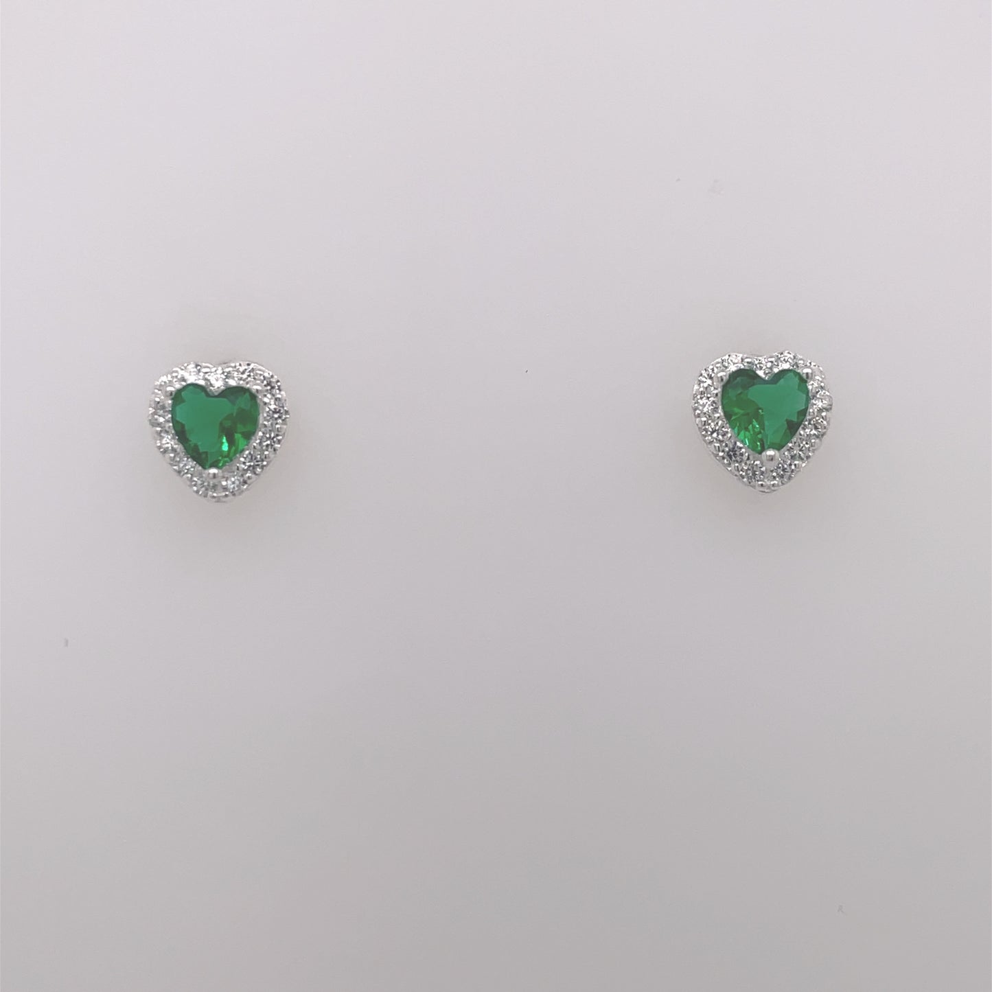 Silver Green CZ Heart Halo Stud Earrings 326EM