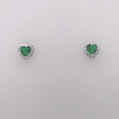 Silver Green CZ Heart Halo Stud Earrings 326/EM