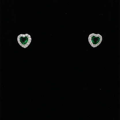 Silver Green CZ Heart Halo Stud Earrings 326/EM