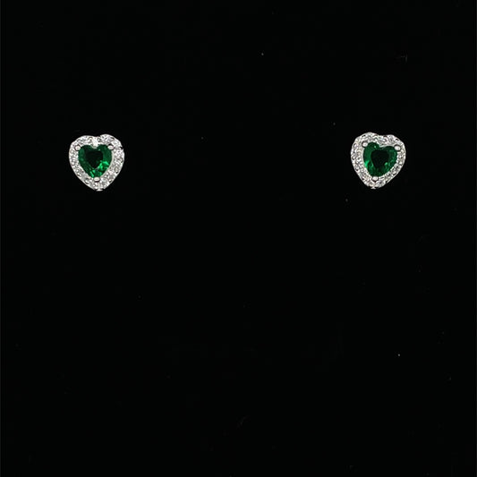 Silver Green CZ Heart Halo Stud Earrings 326/EM