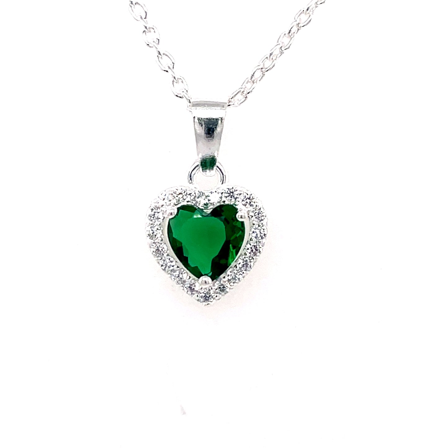 Sterling Silver Green CZ Heart Halo Pendant 326EM