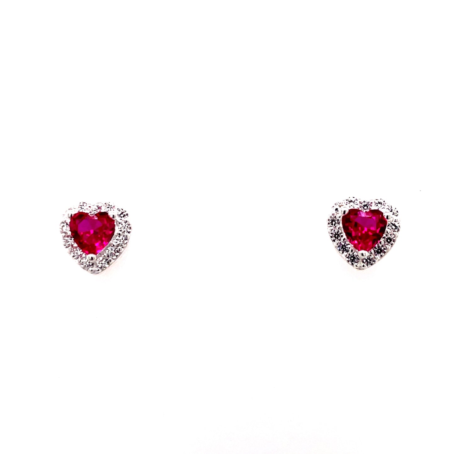 Silver Red CZ Heart Halo Stud Earrings 326R