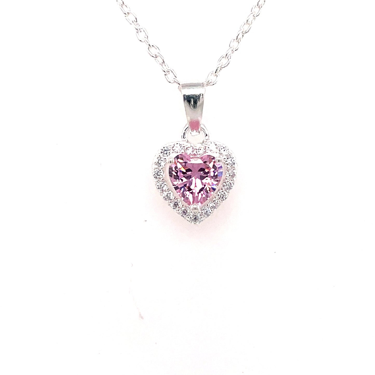 Sterling Silver Pink CZ Heart Halo Pendant 326PK