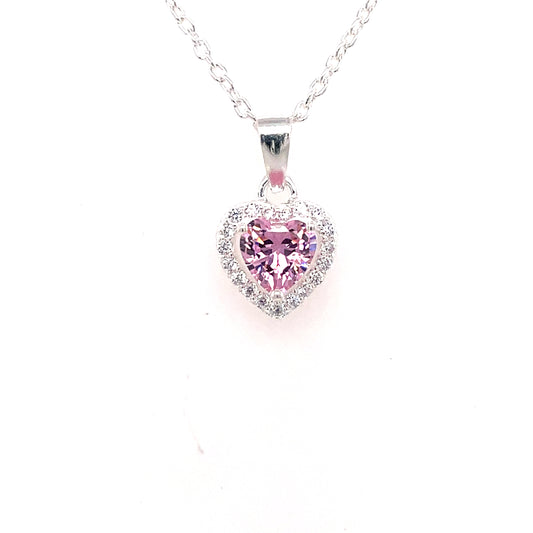 Sterling Silver Pink CZ Heart Halo Pendant 326PK