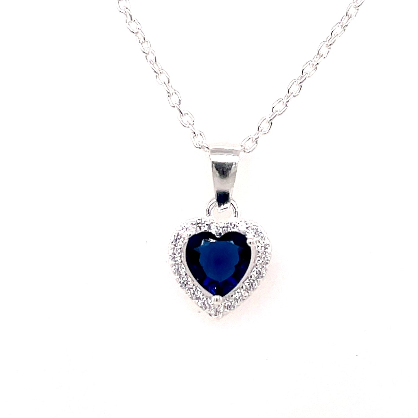 Sterling Silver Blue CZ Heart Halo Pendant 326S