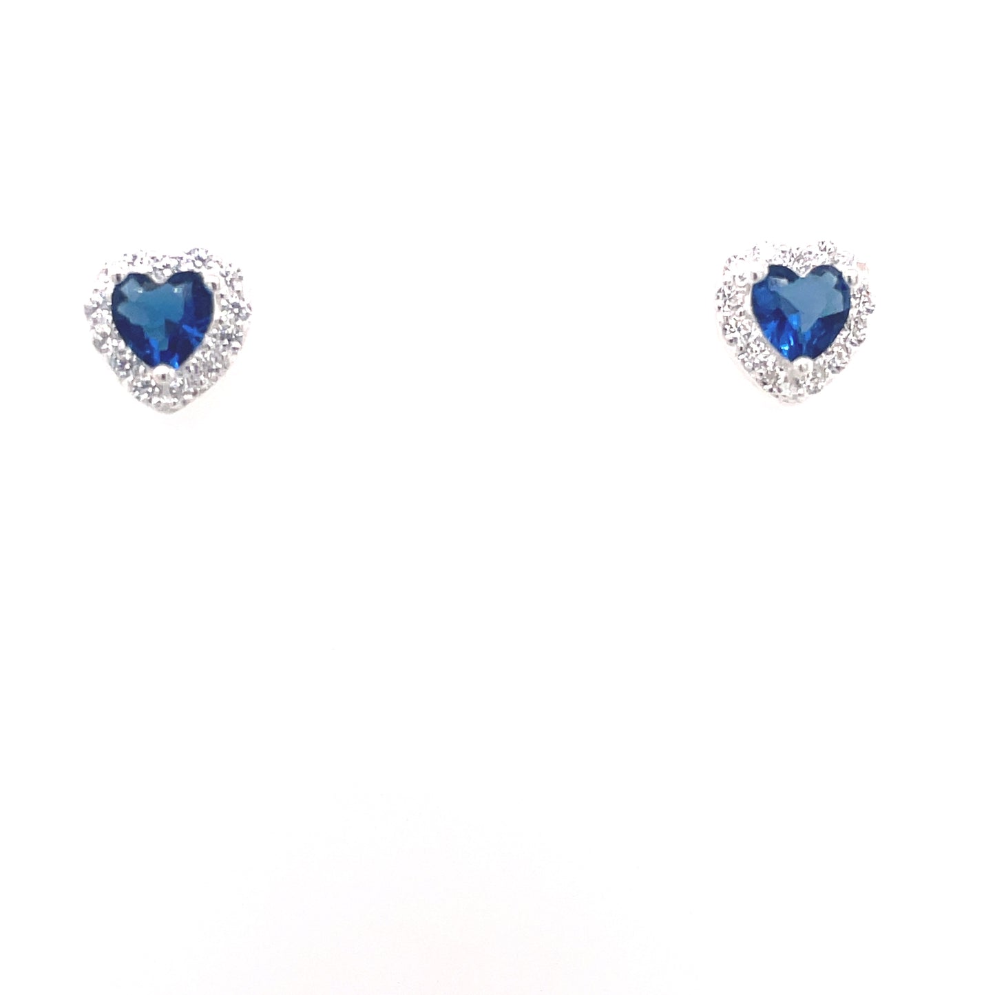 Silver Blue CZ Heart Halo Stud Earrings 326S