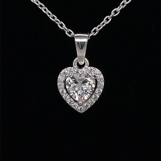 Sterling Silver CZ Heart Halo Pendant 326CZ