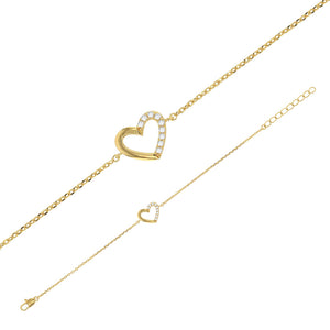 Bijoux D'Or 18ct Gold-Plated CZ Heart Bracelet 16+3 cm 328603