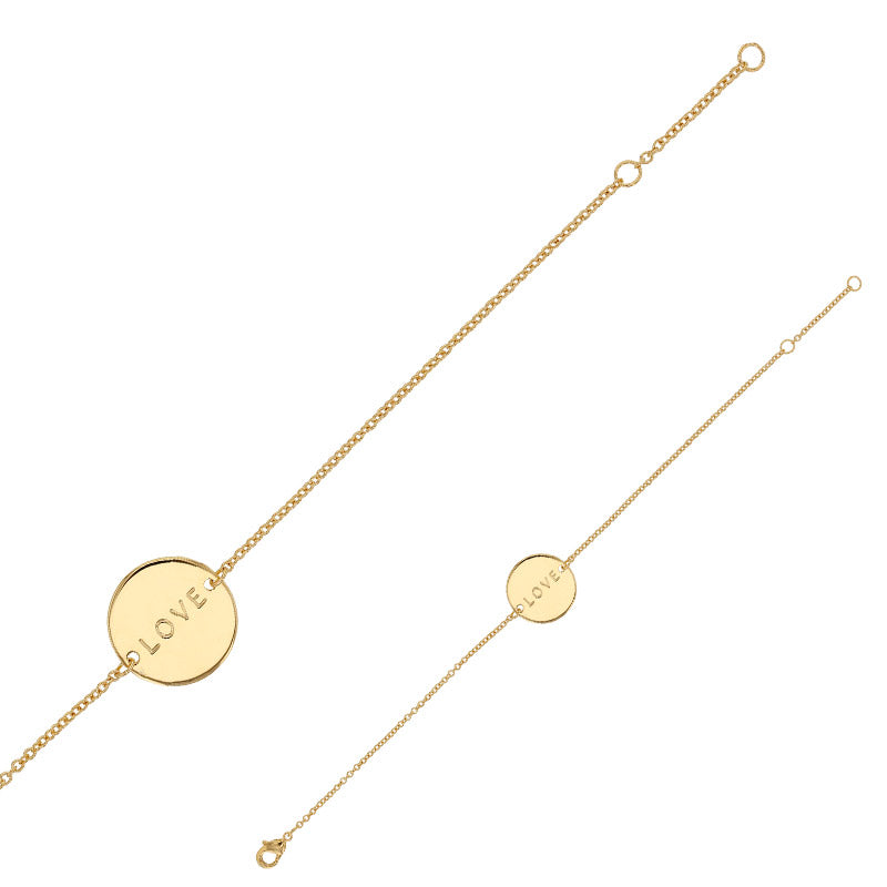 Bijoux D'Or 18ct Gold-Plated 15mm "LOVE" Disc Bracelet 16+2 cm 328771