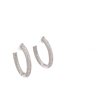 Silver 25mm Oval CZ Huggie Hoop Earrings SE3334