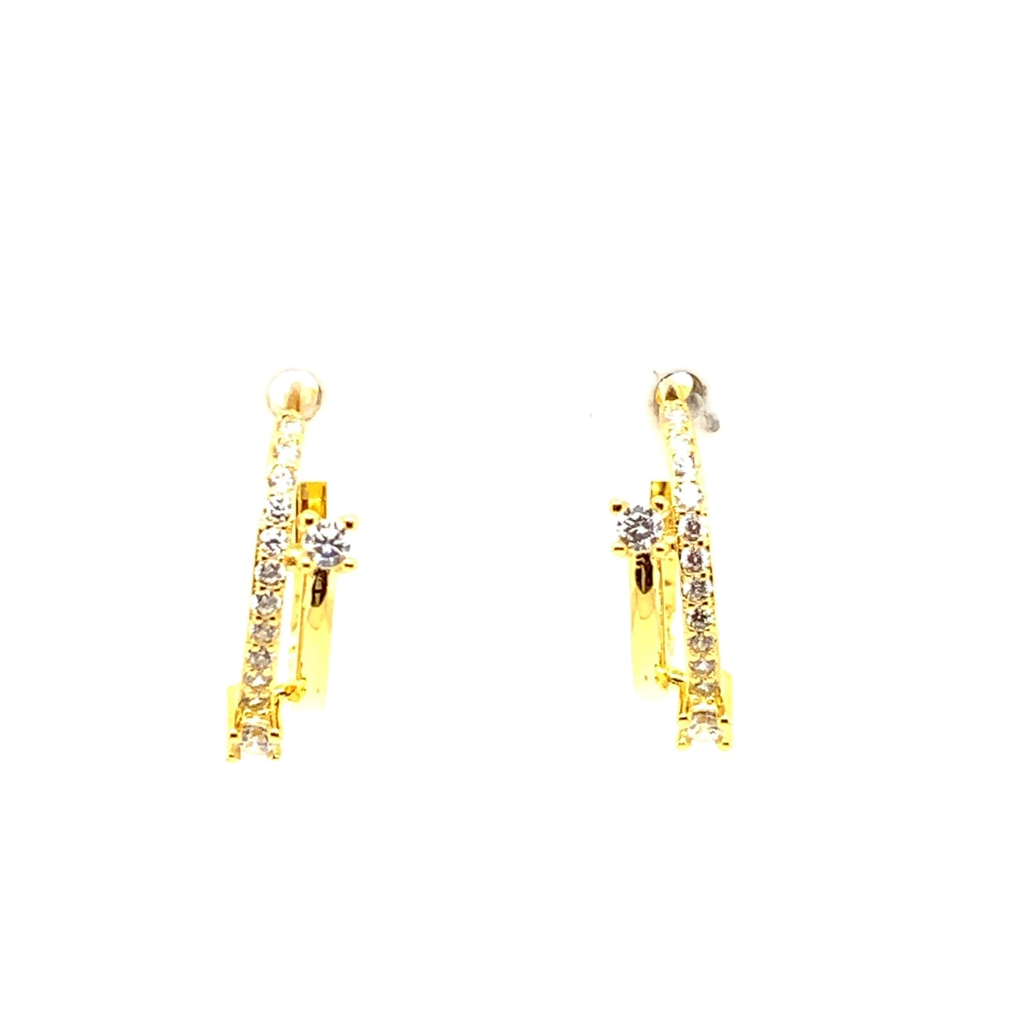 Sterling Silver 18ct Gold-plated CZ 2-Strand Huggie Hoop Earrings