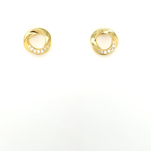 Sterling Silver 18ct Gold-plated CZ Twisted Circle Stud Earrings