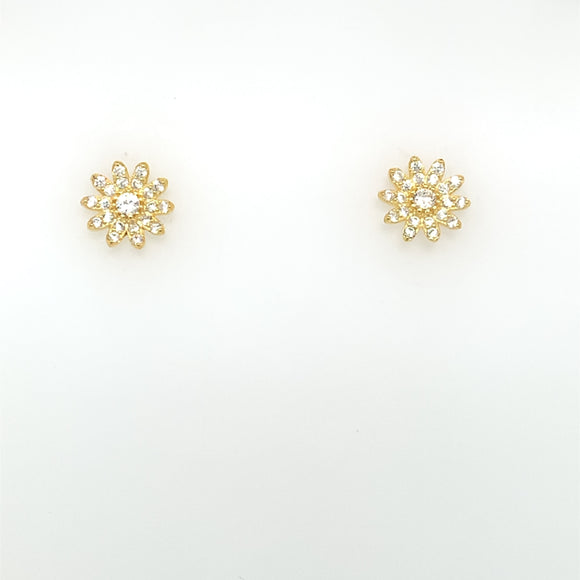 Sterling Silver 18ct Gold-plated CZ Flower Stud Earrings