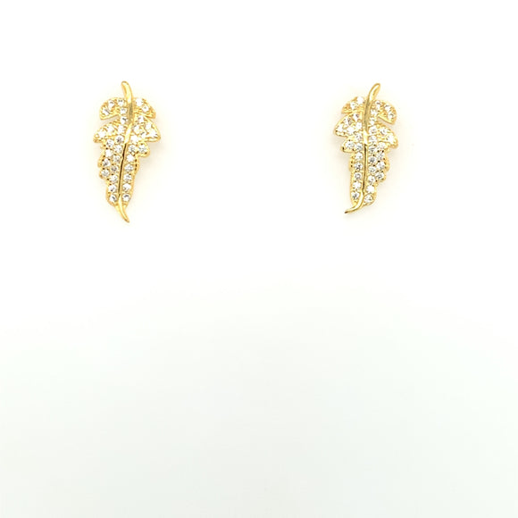 Sterling Silver 18ct Gold-plated CZ Leaf Stud Earrings SE3353/G