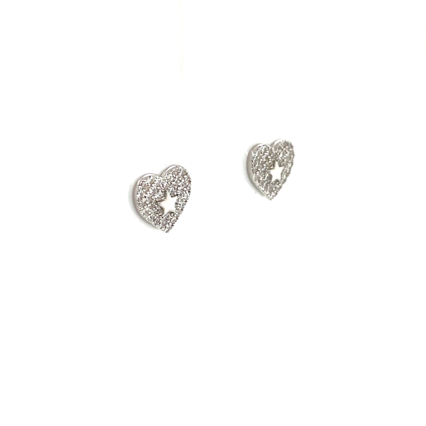 Silver CZ Heart Star Stud Earrings SE3354