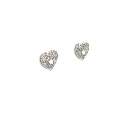 Silver CZ Heart Star Stud Earrings SE3354