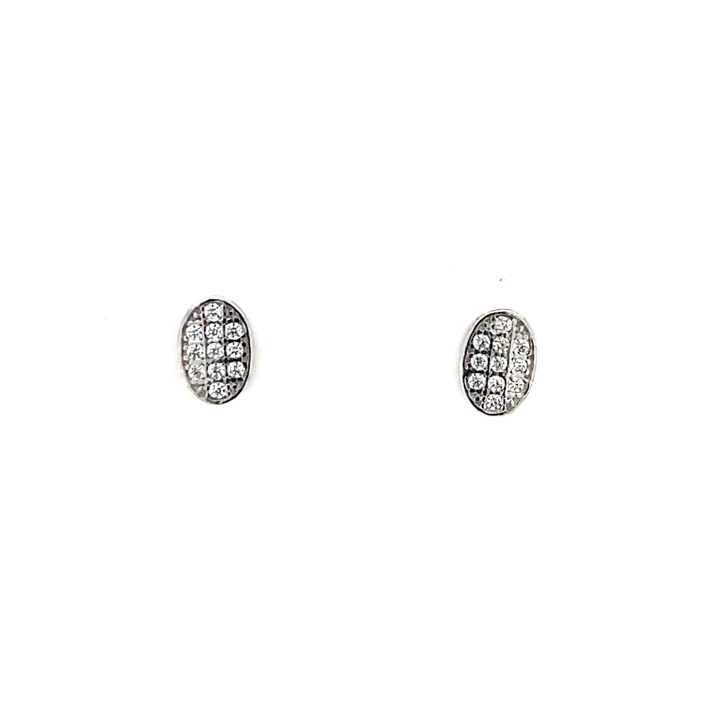 Silver Oval CZ Pavé Stud Earrings SE3357