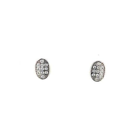 Silver Oval CZ Pavé Stud Earrings SE3357