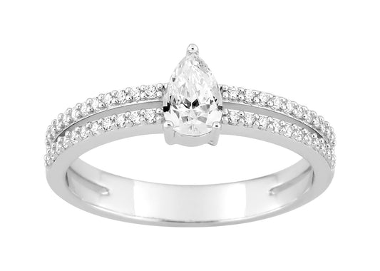 Silver CZ Pear Solitaire Ring Set 337157.1