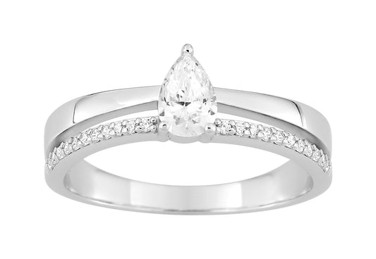 Silver CZ Pear Solitaire Ring Set 337160.1