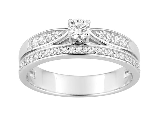 Silver CZ Solitaire Ring Set 337161.1