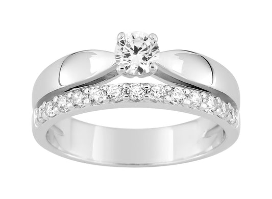 Silver CZ Solitaire Ring Set 337163.1