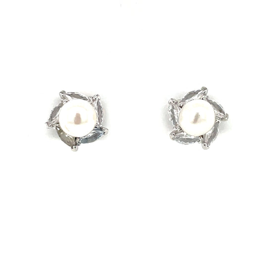 Sterling Silver Freshwater Pearl CZ Stud Earrings SE3377