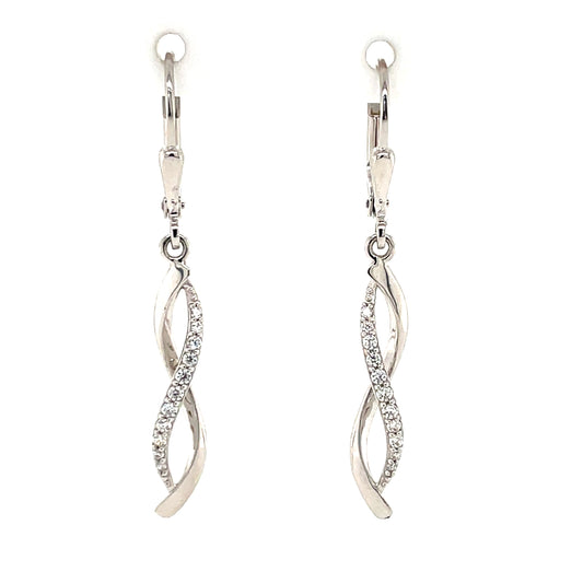 Silver CZ Long Twist Drop Earrings SE3387