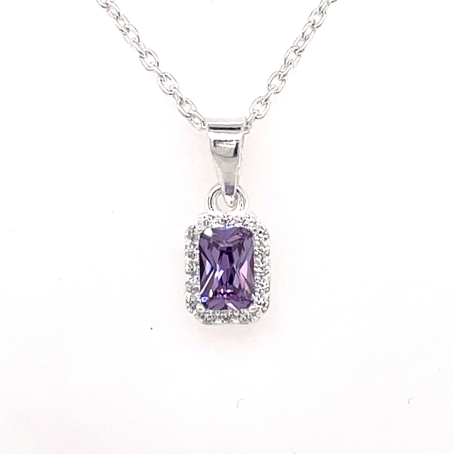 Sterling Silver Amethyst CZ Rectangular Pendant 340/AM