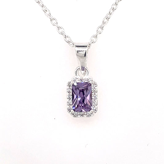 Sterling Silver Amethyst CZ Rectangular Pendant 340/AM